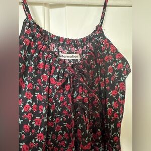 Reformation Floral Top. Black with red roses. Size XS